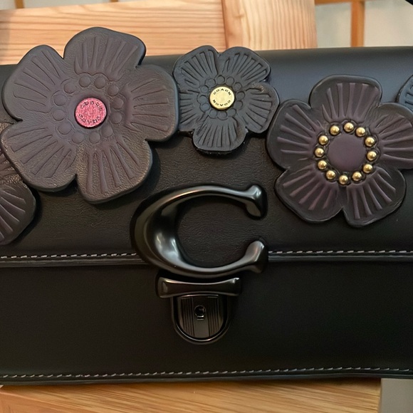 Coach Tea Rose Mini Studio Baguette Pewter/Black & a Pink Cherry Bag Charm NWT - Picture 5 of 17